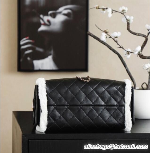 Market Sells Chanel Quilted Calfskin 25 Small Handbag with Shearling Charm AS5293 Black/Gold 2025