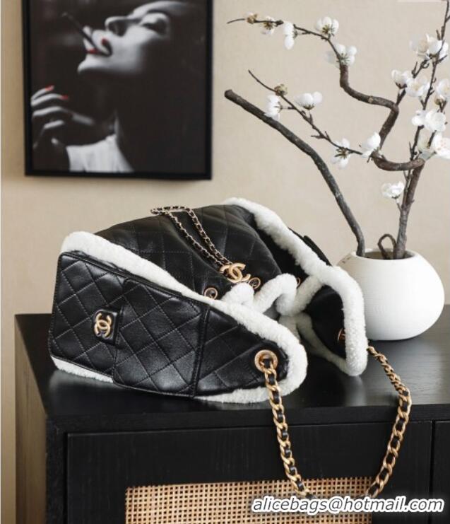 Market Sells Chanel Quilted Calfskin 25 Small Handbag with Shearling Charm AS5293 Black/Gold 2025