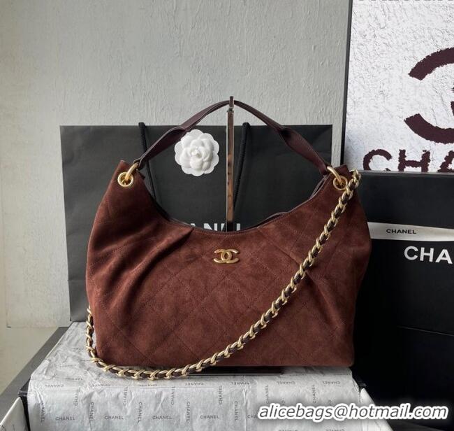 Good Quality Chanel Suede Hobo Bag AS5978 Dark Brown 2025
