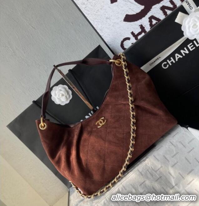 Good Quality Chanel Suede Hobo Bag AS5978 Dark Brown 2025
