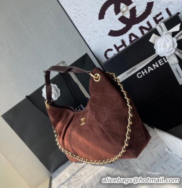 Good Quality Chanel Suede Hobo Bag AS5978 Dark Brown 2025
