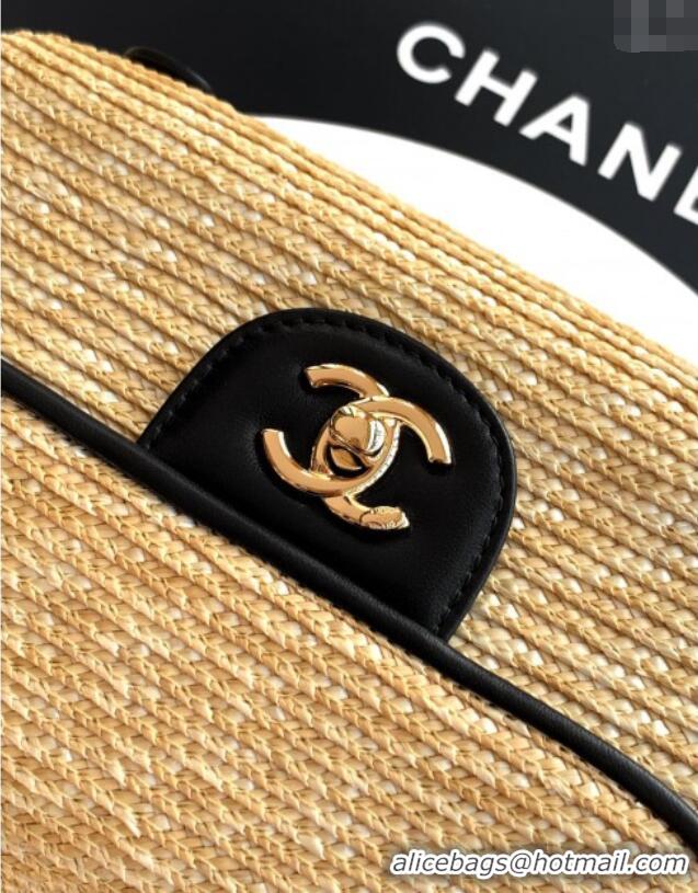 Best Quality Chanel Raffia Straw and Calfskin Small Flap Bag AS5929 Beige/Black 2025