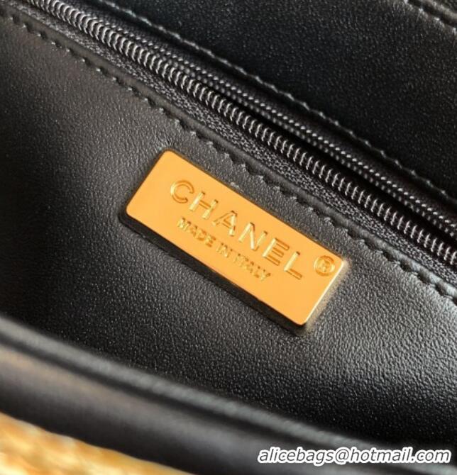 Best Quality Chanel Raffia Straw and Calfskin Small Flap Bag AS5929 Beige/Black 2025