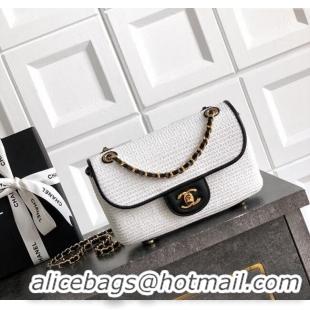 Market Sells Chanel Raffia Straw and Calfskin Small Flap Bag AS5929 White/Black 2025