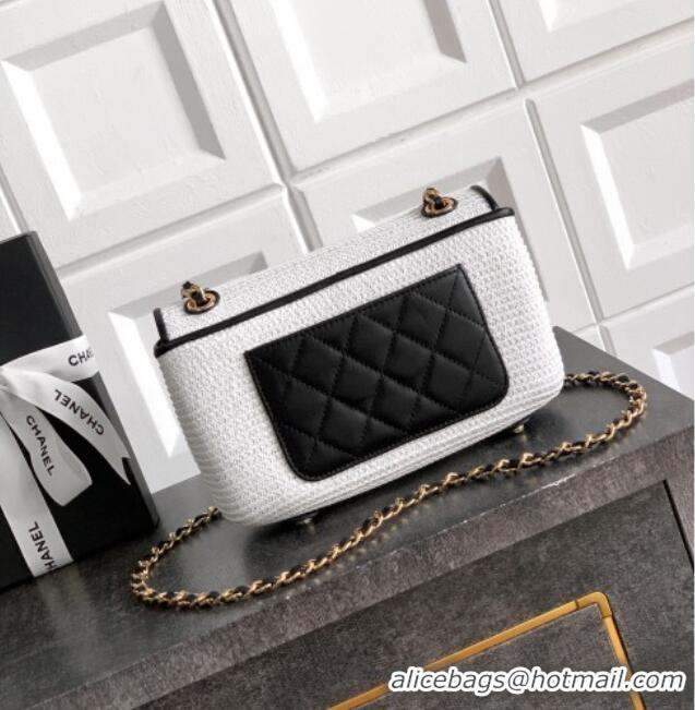 Market Sells Chanel Raffia Straw and Calfskin Small Flap Bag AS5929 White/Black 2025