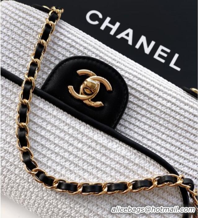 Market Sells Chanel Raffia Straw and Calfskin Small Flap Bag AS5929 White/Black 2025