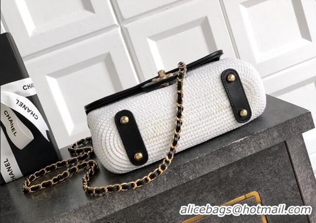 Market Sells Chanel Raffia Straw and Calfskin Small Flap Bag AS5929 White/Black 2025