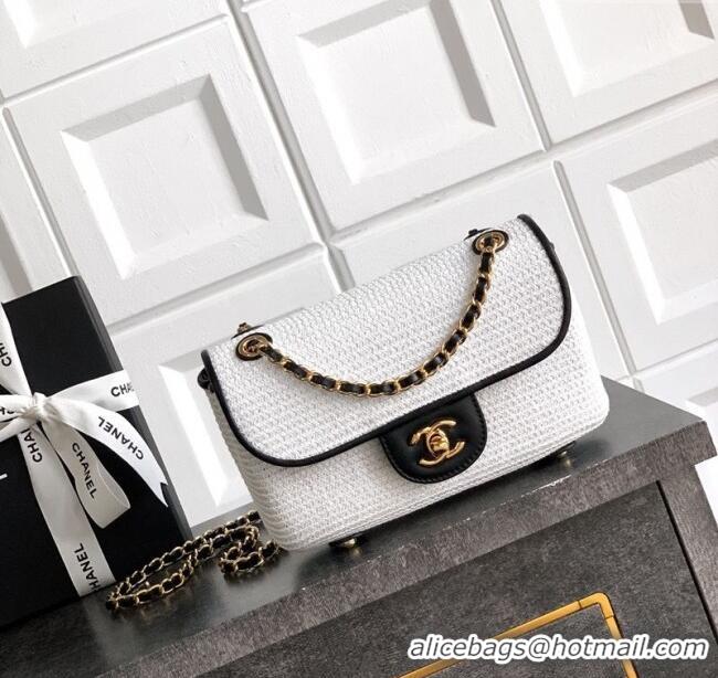 Market Sells Chanel Raffia Straw and Calfskin Small Flap Bag AS5929 White/Black 2025