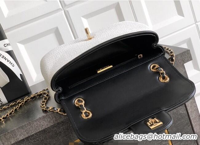 Market Sells Chanel Raffia Straw and Calfskin Small Flap Bag AS5929 White/Black 2025