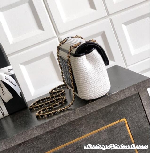 Market Sells Chanel Raffia Straw and Calfskin Small Flap Bag AS5929 White/Black 2025