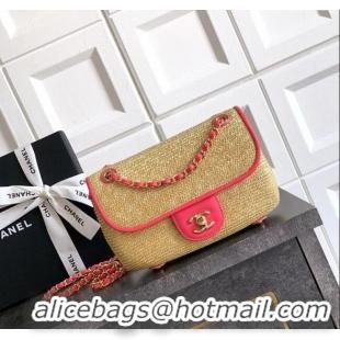 Spot Bulk Chanel Raffia Straw and Calfskin Small Flap Bag AS5929 Beige/Pink 2025