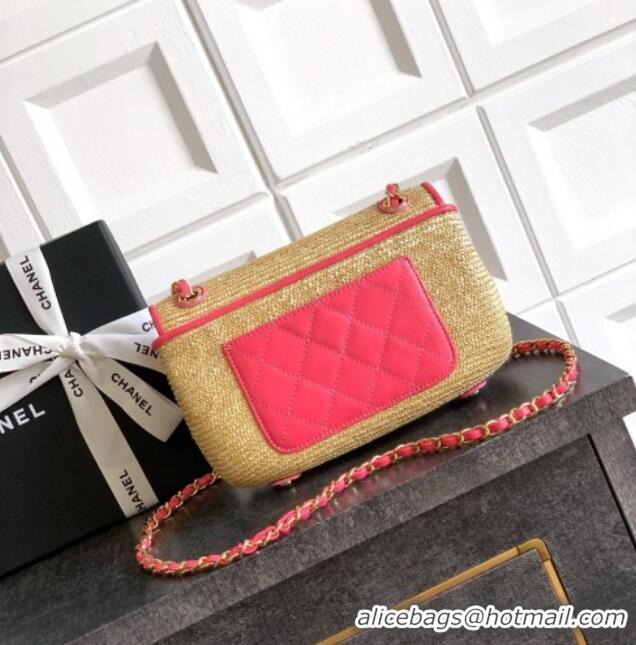 Spot Bulk Chanel Raffia Straw and Calfskin Small Flap Bag AS5929 Beige/Pink 2025