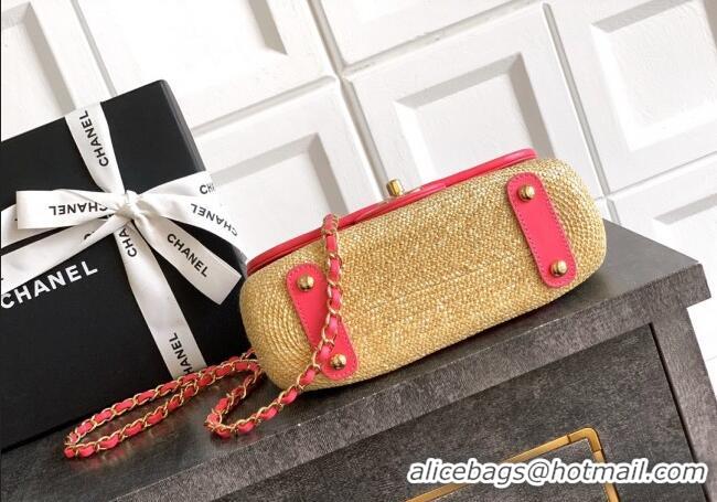 Spot Bulk Chanel Raffia Straw and Calfskin Small Flap Bag AS5929 Beige/Pink 2025