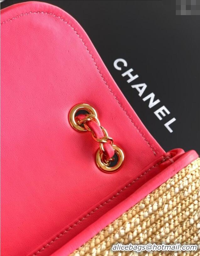 Spot Bulk Chanel Raffia Straw and Calfskin Small Flap Bag AS5929 Beige/Pink 2025