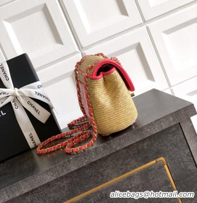 Spot Bulk Chanel Raffia Straw and Calfskin Small Flap Bag AS5929 Beige/Pink 2025