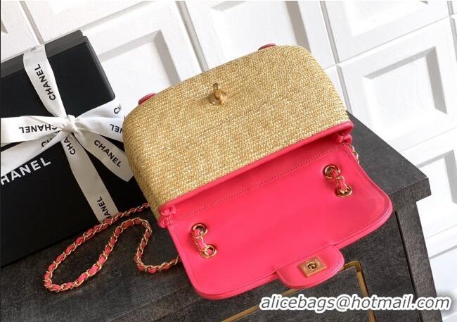 Spot Bulk Chanel Raffia Straw and Calfskin Small Flap Bag AS5929 Beige/Pink 2025