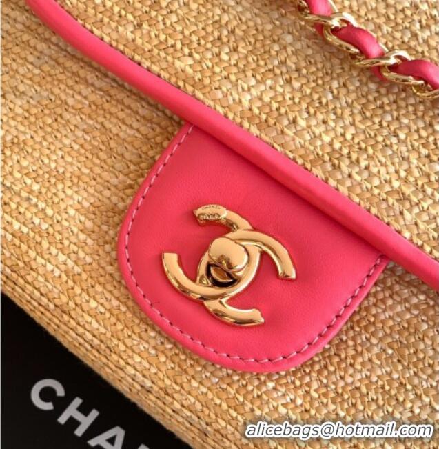 Spot Bulk Chanel Raffia Straw and Calfskin Small Flap Bag AS5929 Beige/Pink 2025