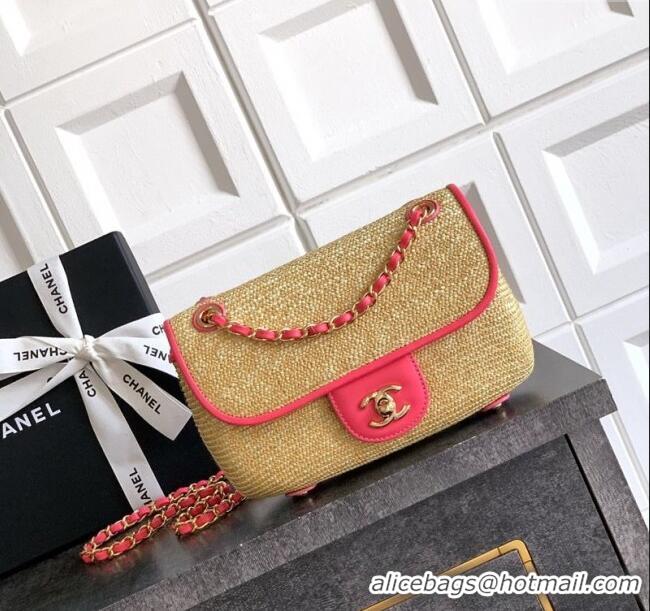 Spot Bulk Chanel Raffia Straw and Calfskin Small Flap Bag AS5929 Beige/Pink 2025