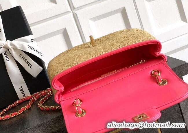 Spot Bulk Chanel Raffia Straw and Calfskin Small Flap Bag AS5929 Beige/Pink 2025