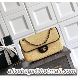 Hot Style Chanel Raffia Straw and Calfskin Large Flap Bag AS5929 Beige/Black 2025