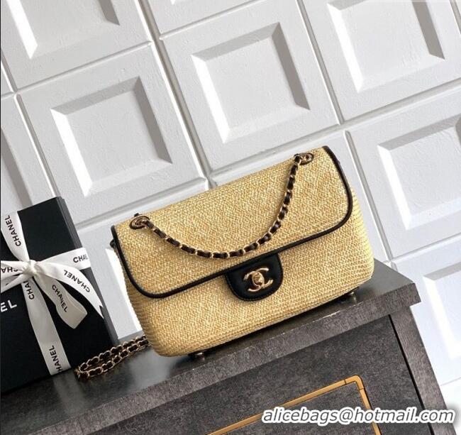 Hot Style Chanel Raffia Straw and Calfskin Large Flap Bag AS5929 Beige/Black 2025