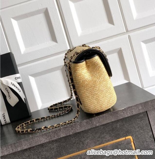 Hot Style Chanel Raffia Straw and Calfskin Large Flap Bag AS5929 Beige/Black 2025