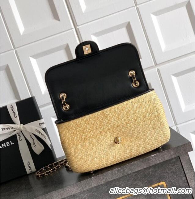 Hot Style Chanel Raffia Straw and Calfskin Large Flap Bag AS5929 Beige/Black 2025