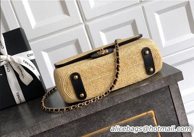 Hot Style Chanel Raffia Straw and Calfskin Large Flap Bag AS5929 Beige/Black 2025