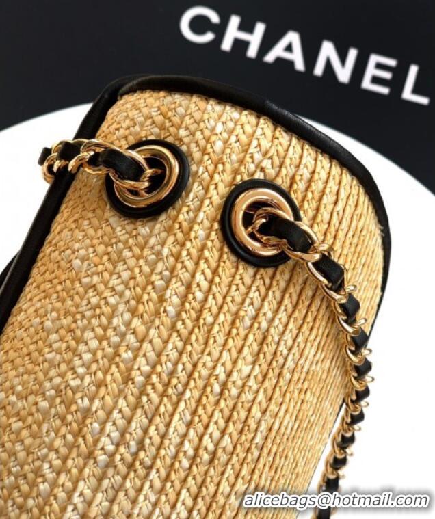 Hot Style Chanel Raffia Straw and Calfskin Large Flap Bag AS5929 Beige/Black 2025