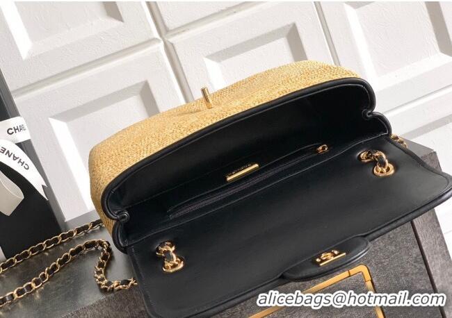 Hot Style Chanel Raffia Straw and Calfskin Large Flap Bag AS5929 Beige/Black 2025