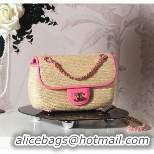 Cheap Price Chanel Raffia Straw and Calfskin Large Flap Bag AS5929 Beige/Pink 2025