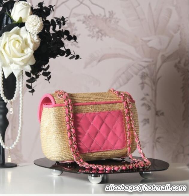Cheap Price Chanel Raffia Straw and Calfskin Large Flap Bag AS5929 Beige/Pink 2025