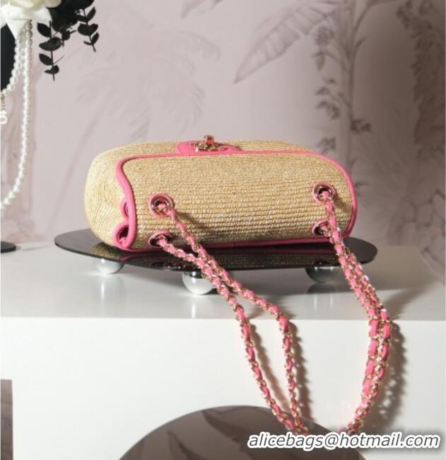 Cheap Price Chanel Raffia Straw and Calfskin Large Flap Bag AS5929 Beige/Pink 2025