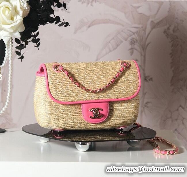 Cheap Price Chanel Raffia Straw and Calfskin Large Flap Bag AS5929 Beige/Pink 2025