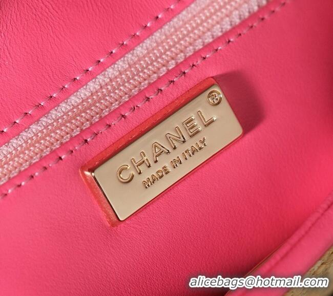 Cheap Price Chanel Raffia Straw and Calfskin Large Flap Bag AS5929 Beige/Pink 2025