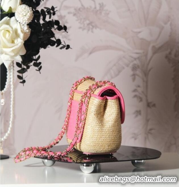 Cheap Price Chanel Raffia Straw and Calfskin Large Flap Bag AS5929 Beige/Pink 2025