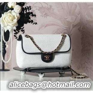 Best Price Chanel Raffia Straw and Calfskin Large Flap Bag AS5929 White/Black 2025