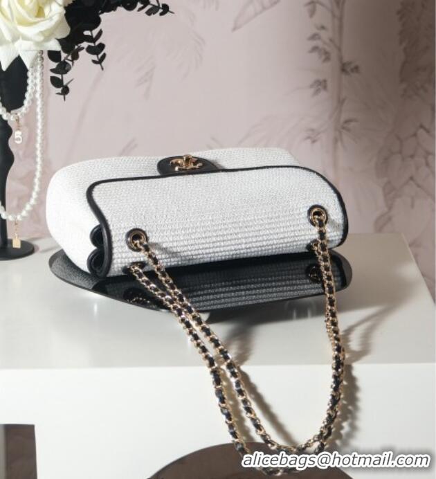 Best Price Chanel Raffia Straw and Calfskin Large Flap Bag AS5929 White/Black 2025