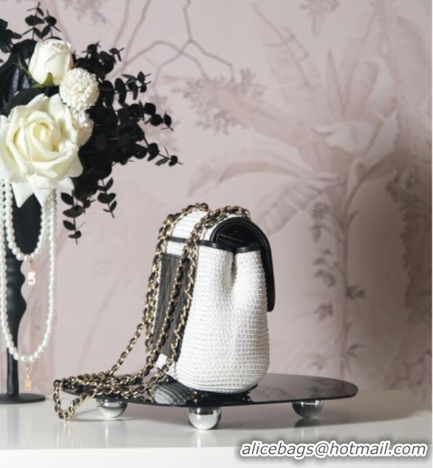 Best Price Chanel Raffia Straw and Calfskin Large Flap Bag AS5929 White/Black 2025