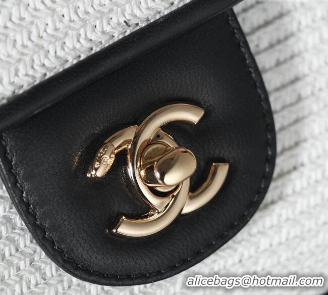 Best Price Chanel Raffia Straw and Calfskin Large Flap Bag AS5929 White/Black 2025