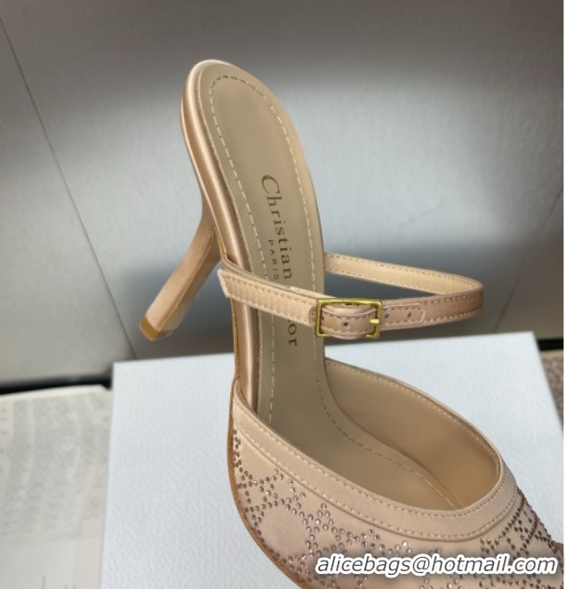 Popular Style Dior Capture Strap Mules 9.5cm in Satin with Strass Cannage Motif Nude 0822082
