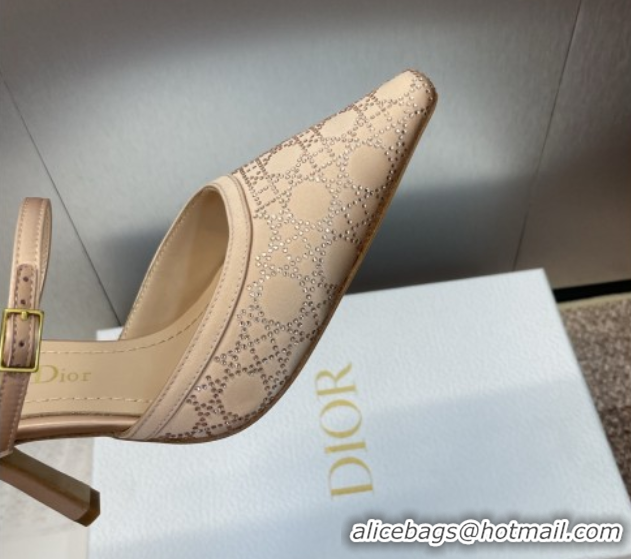 Popular Style Dior Capture Strap Mules 9.5cm in Satin with Strass Cannage Motif Nude 0822082