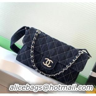 Classic Cheap Chanel Quilted Denim Airport Medium Flap Bag AS2137 Blue 2025