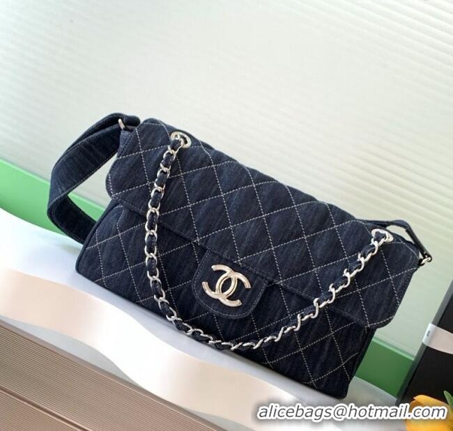 Classic Cheap Chanel Quilted Denim Airport Medium Flap Bag AS2137 Blue 2025