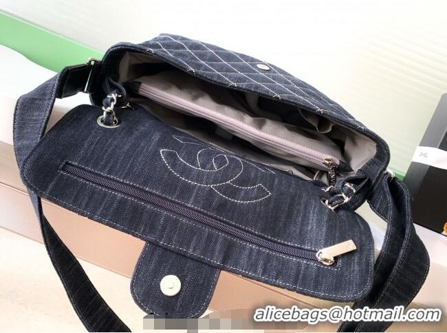 Classic Cheap Chanel Quilted Denim Airport Medium Flap Bag AS2137 Blue 2025