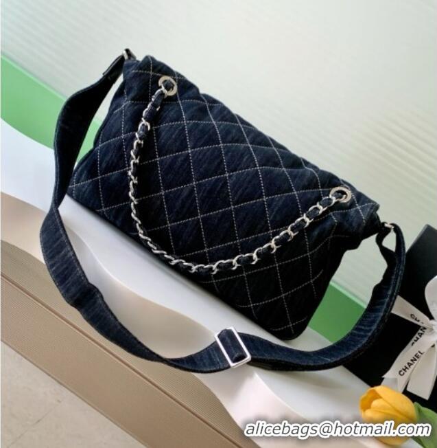 Classic Cheap Chanel Quilted Denim Airport Medium Flap Bag AS2137 Blue 2025