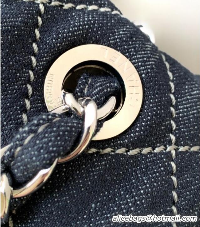 Classic Cheap Chanel Quilted Denim Airport Medium Flap Bag AS2137 Blue 2025