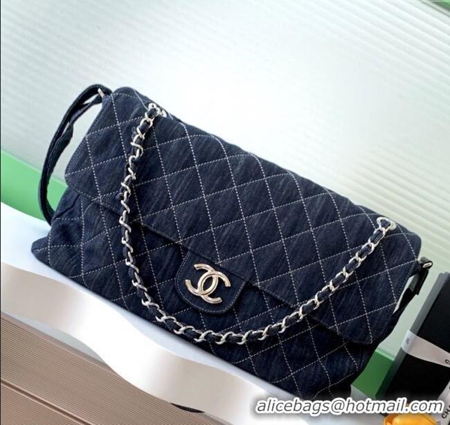 Top Quality Chanel Quilted Denim Airport Large Flap Bag AS2136 Blue 2025