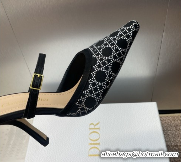 Best Price Dior Capture Strap Mules 9.5cm in Satin with Strass Cannage Motif Black 0822083