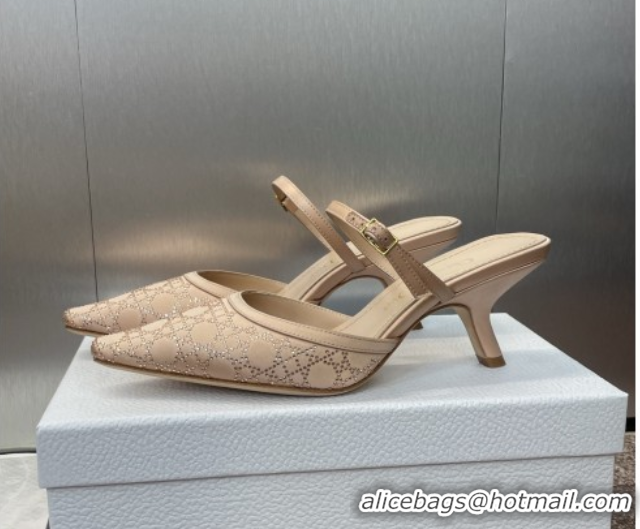 Big Discount Dior Capture Strap Mules 6.5cm in Satin with Strass Cannage Motif Nude 0822084